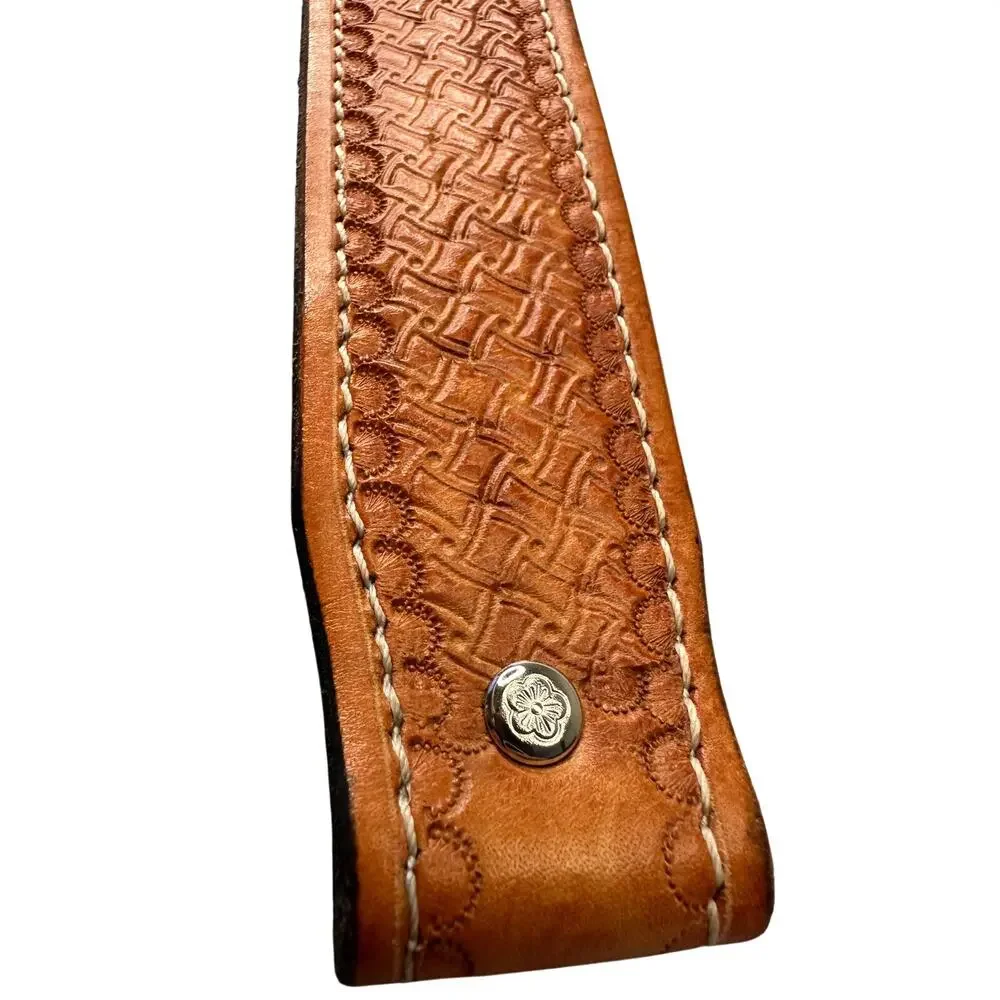 Western Boho Basketweave Tooled Leather Belt CC Initial